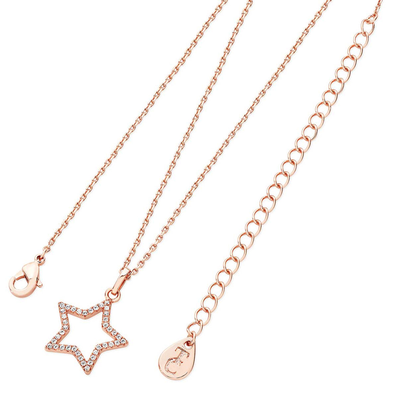 Tipperary Crystal Open Star Pendant Rose Gold Necklace