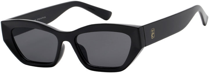 Tipperary Crystal black rectangle sunglasses with dark polarised lenses