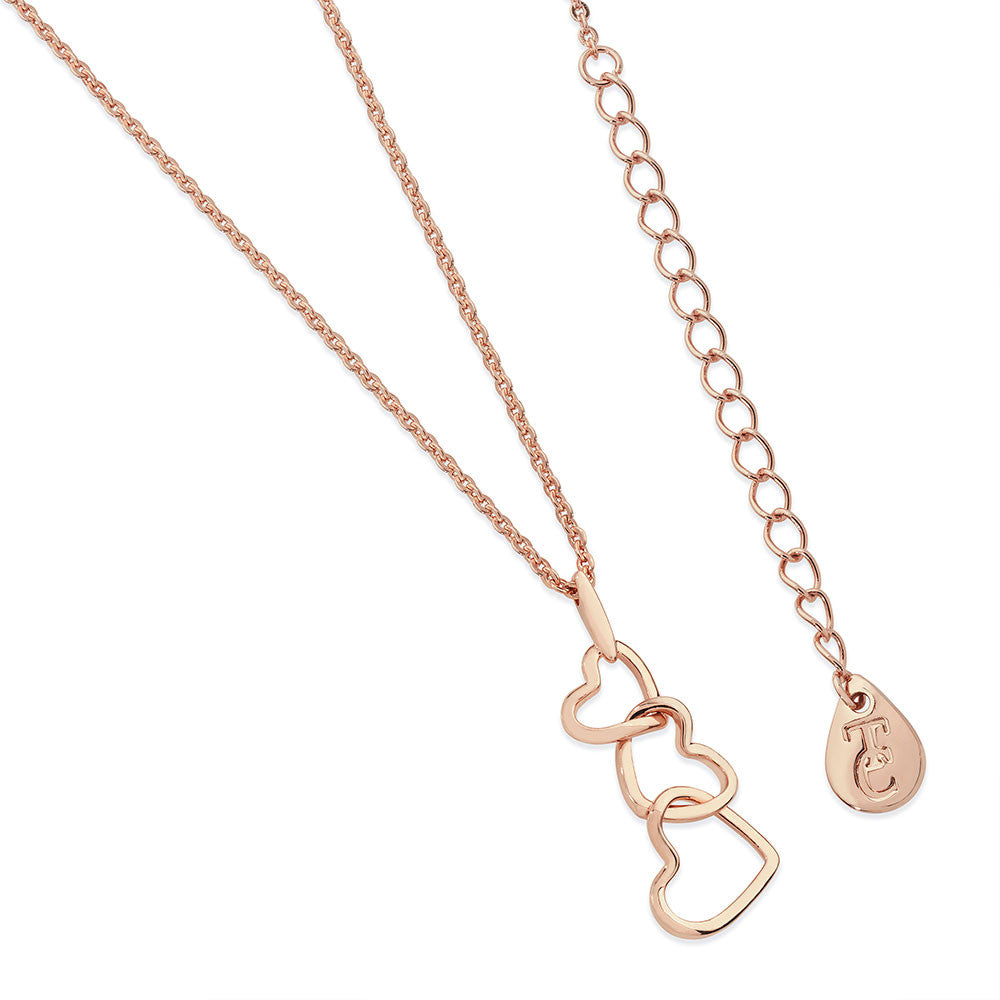 Tipperary Crystal triple heart drop rose gold pendant necklace