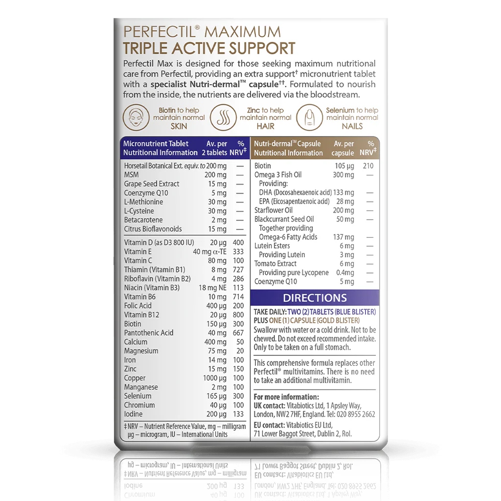 Vitabiotics Perfectil Max Duo nutrition and ingredients panel
