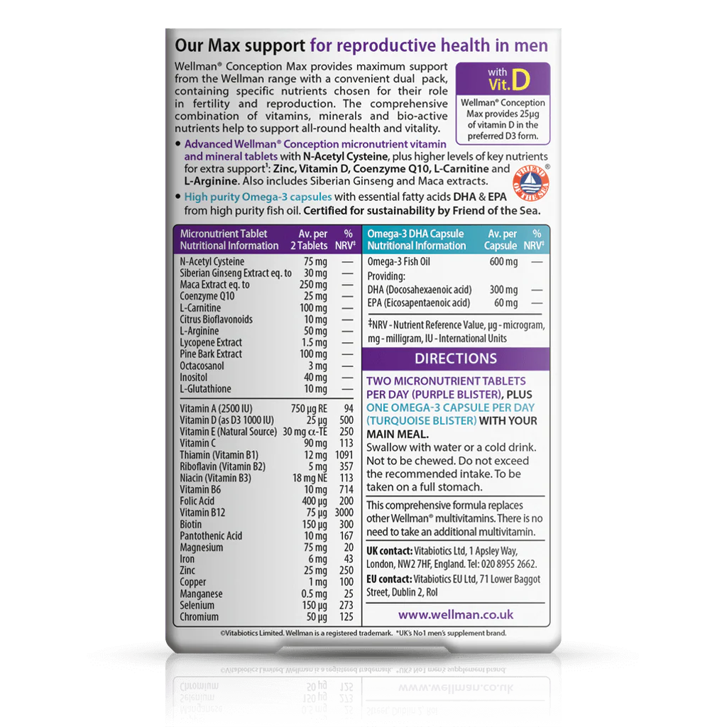 Wellman Conception Max tablets and Omega 3 capsules