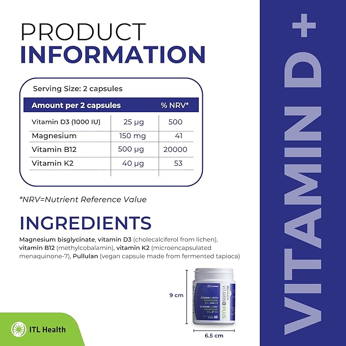 Vital Vitamin D Plus Magnesium B12 & K2 - 60 caps Ingredients