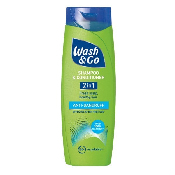 Wash & Go 2 in 1 anti-dandruff shampoo and conditioner bottle front view