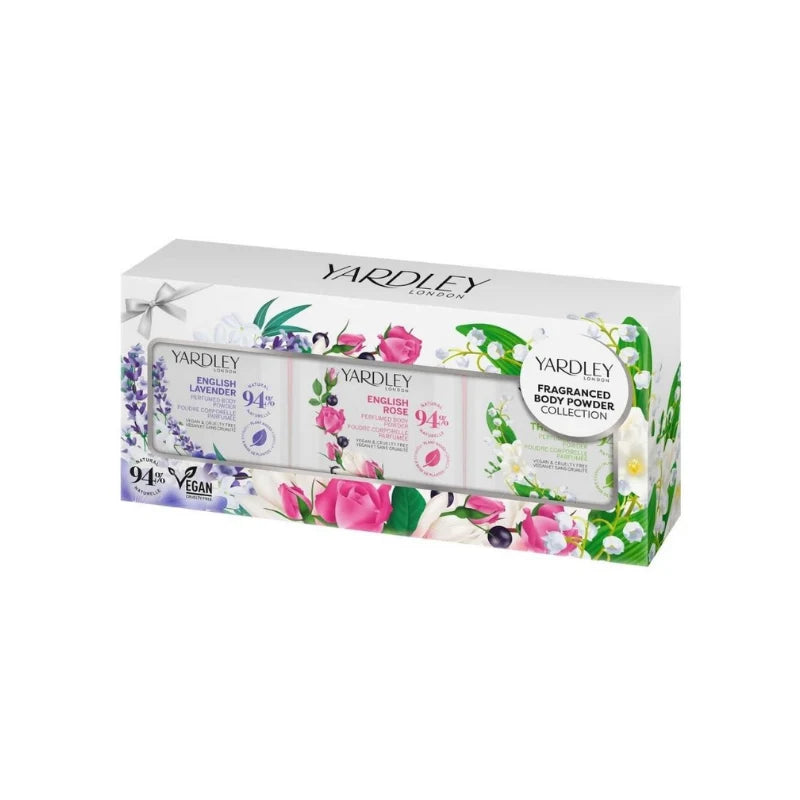 Yardley London Perfumed Body Powder Trio Gift Set with Lavender, Rose and Lily of the Valley 50g powders