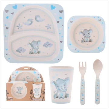 Bird & Ellie Eco Blue Bamboo Baby Feeding Set