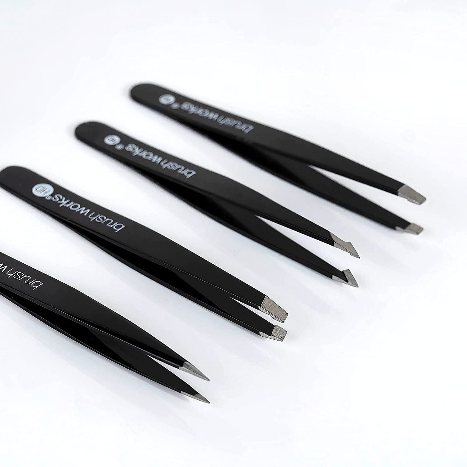 Brushworks HD 4 Piece Combination Tweezer Set In Black