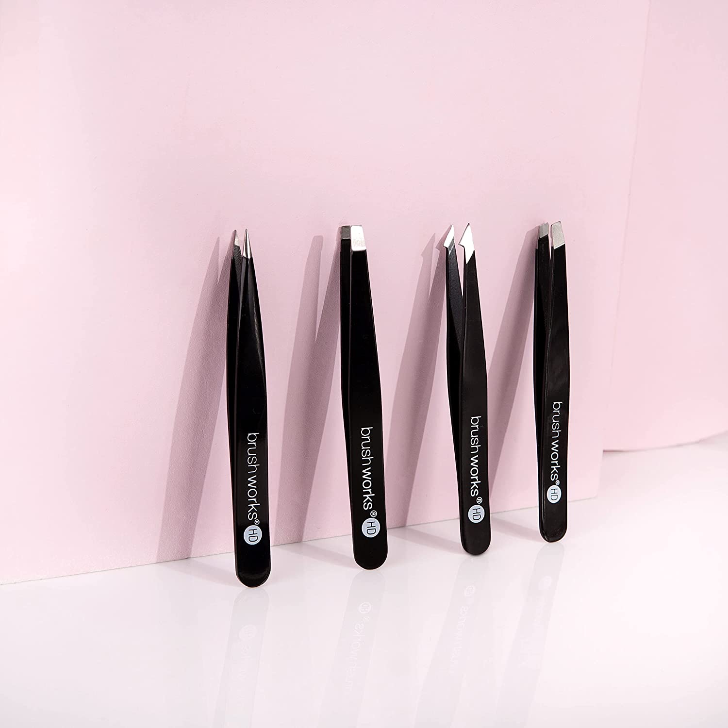 Brushworks HD 4 Piece Combination Tweezer Set In Black