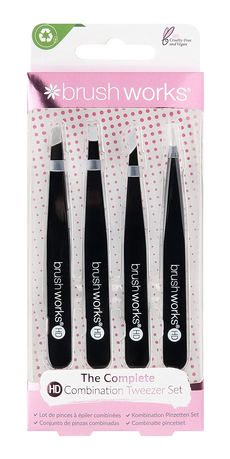 Brushworks HD 4 Piece Combination Tweezer Set In Black