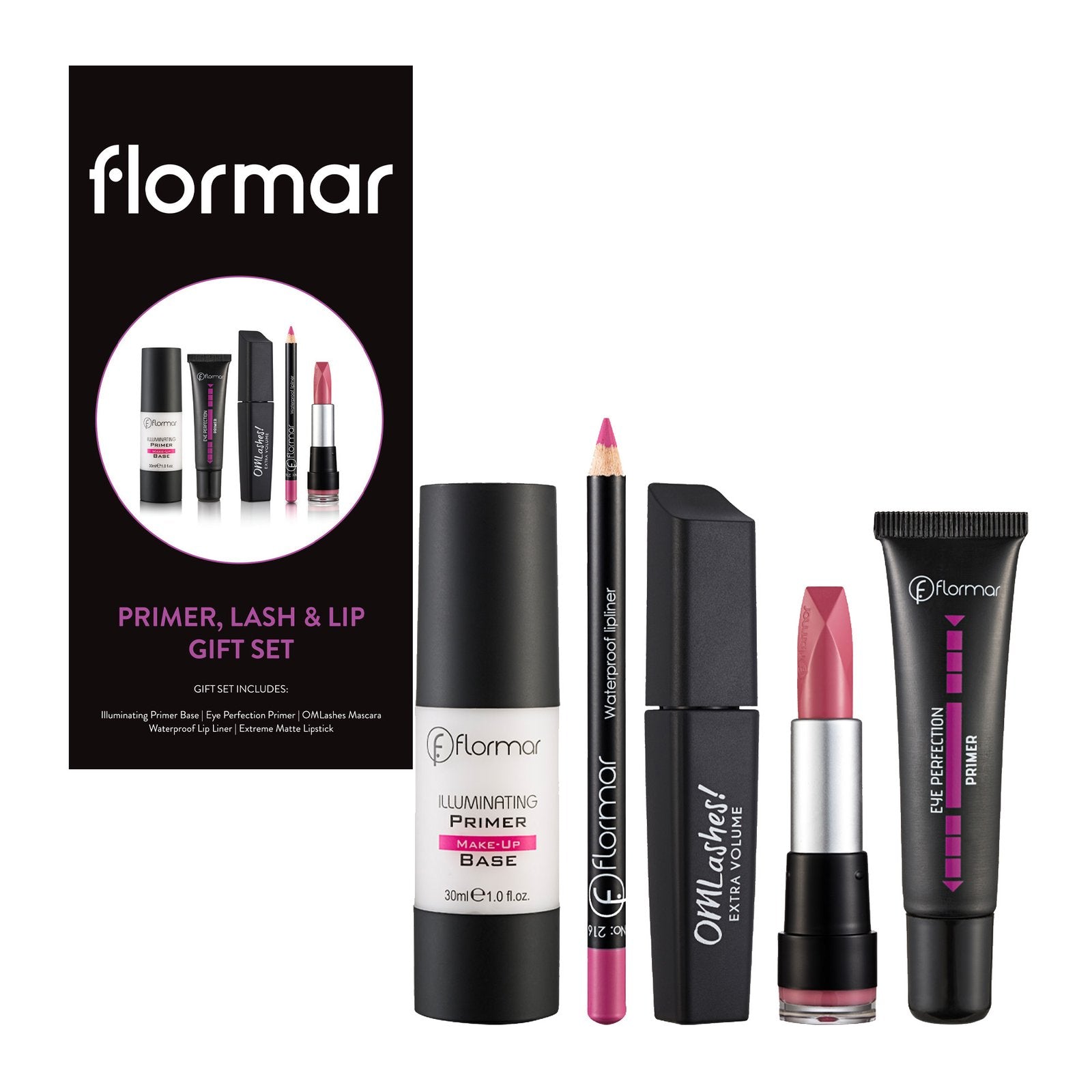 Flormar Primer, Lash & Lip Gift Set