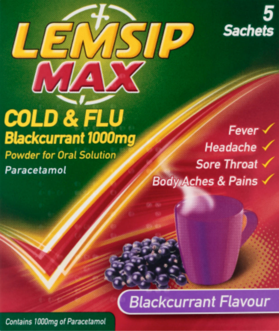 Lemsip Cold  Flu Max Strength Blackcurrant Sachets - 5 Pk