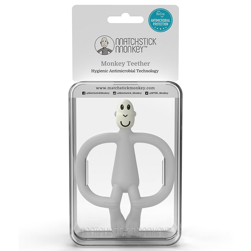 Matchstick monkey grey anti bacterial teether