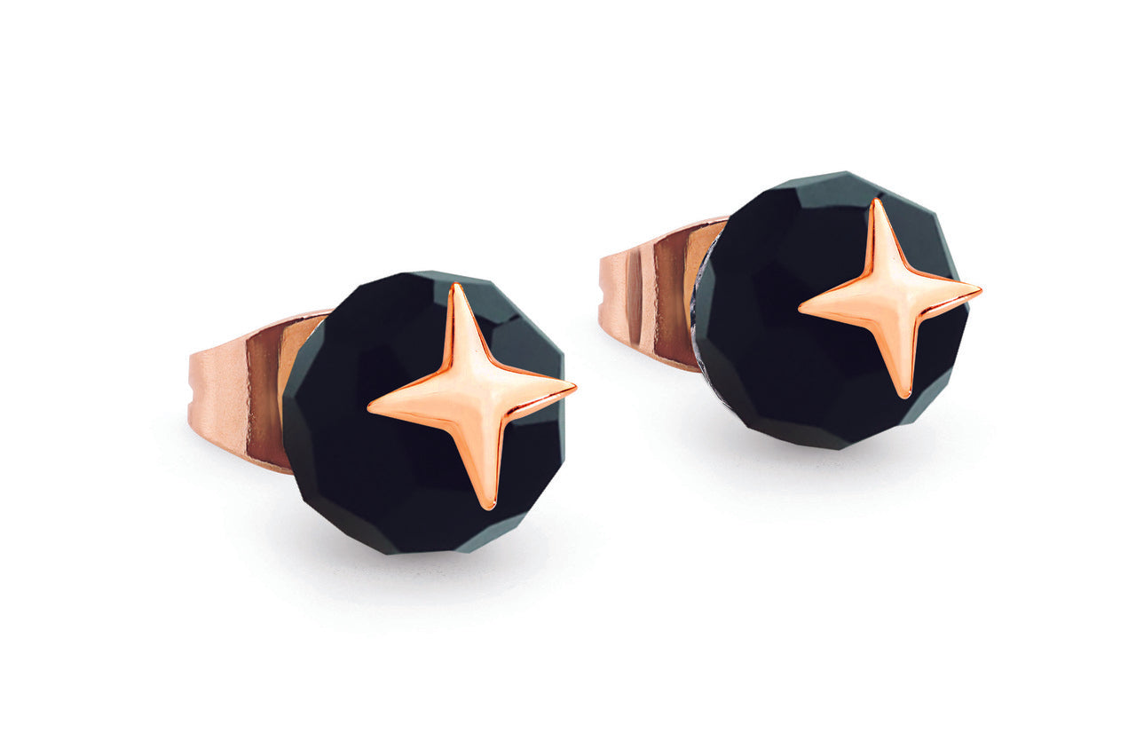 Tipperary Crystal Rose Gold Black Moon Stud Earrings