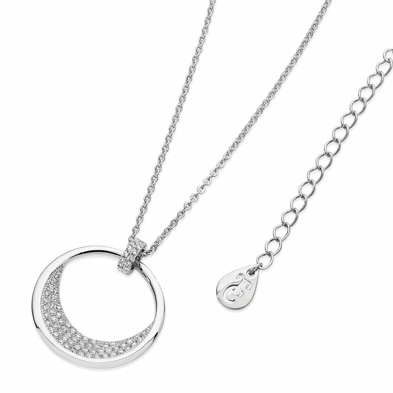 Tipperary Crystal White Silver Floating Moon Pendant Necklace