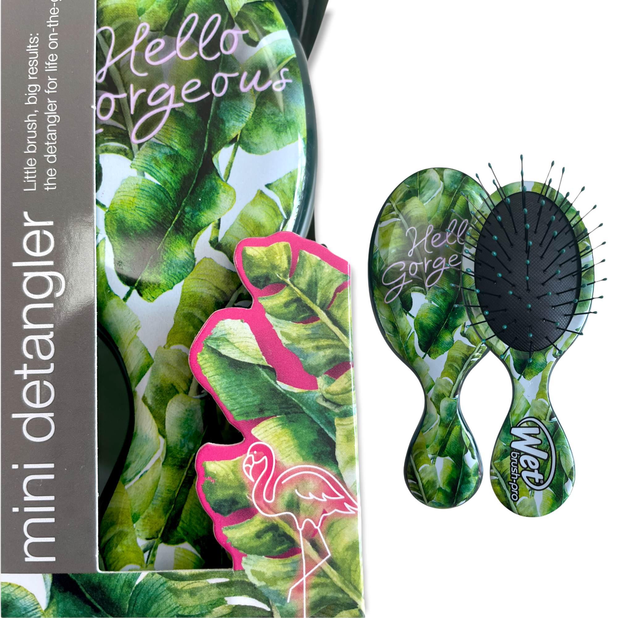 Wet Brush Pro Mini Detangler - Hello Gorgeous Green Tropical Print Hairbrush